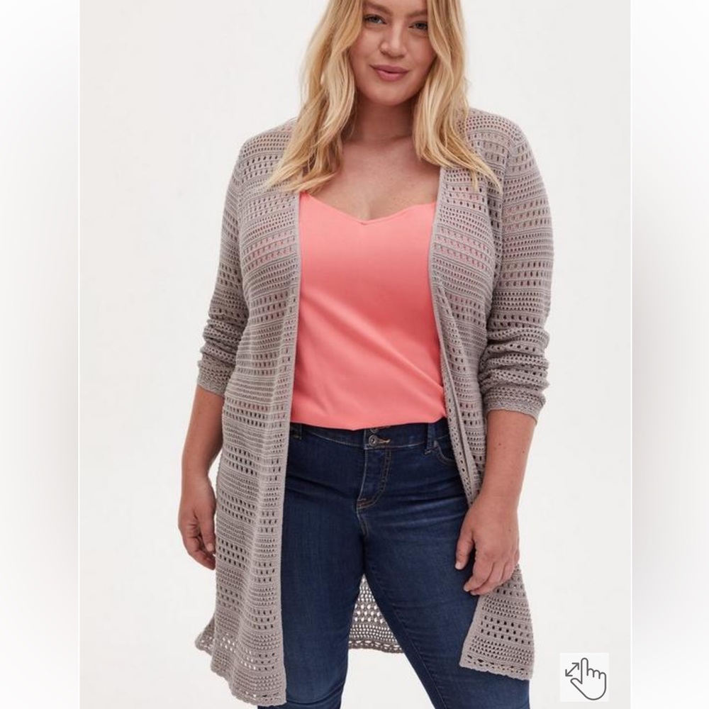 Torrid Taupe Pointelle Open Weave Duster Cardigan… - image 3